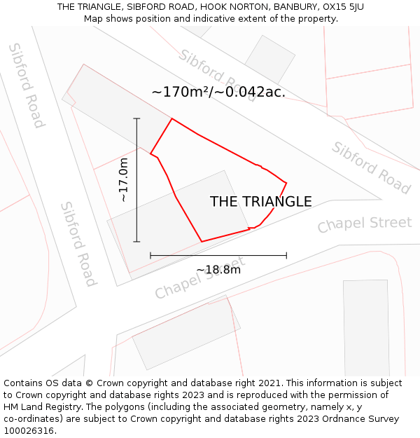 THE TRIANGLE, SIBFORD ROAD, HOOK NORTON, BANBURY, OX15 5JU: Plot and title map