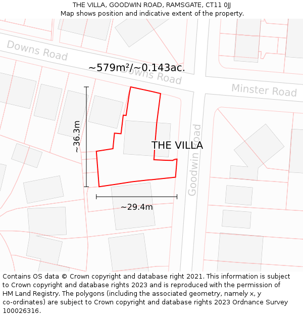 THE VILLA, GOODWIN ROAD, RAMSGATE, CT11 0JJ: Plot and title map