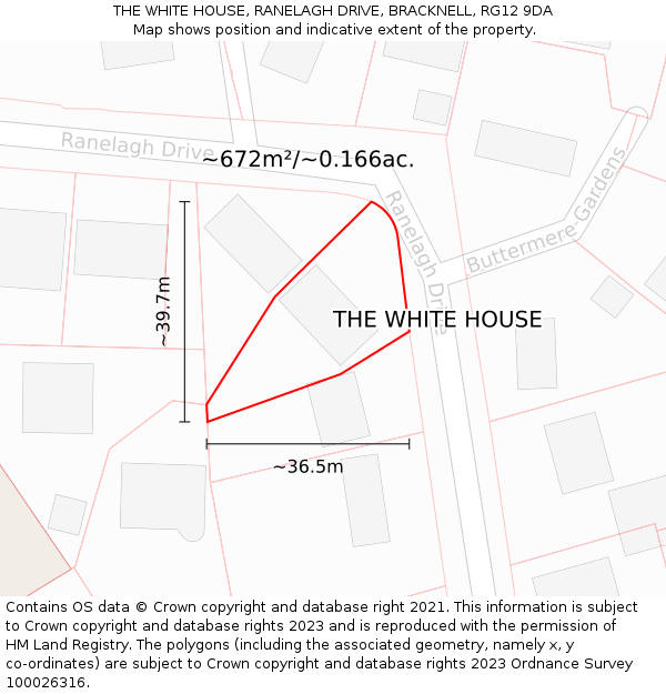 THE WHITE HOUSE, RANELAGH DRIVE, BRACKNELL, RG12 9DA: Plot and title map