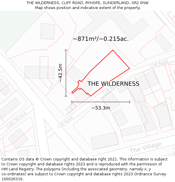 THE WILDERNESS, CLIFF ROAD, RYHOPE, SUNDERLAND, SR2 0NW: Plot and title map