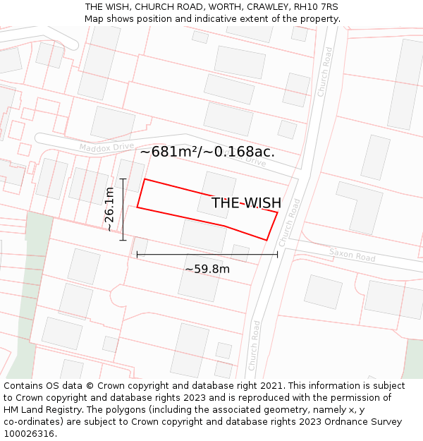 THE WISH, CHURCH ROAD, WORTH, CRAWLEY, RH10 7RS: Plot and title map