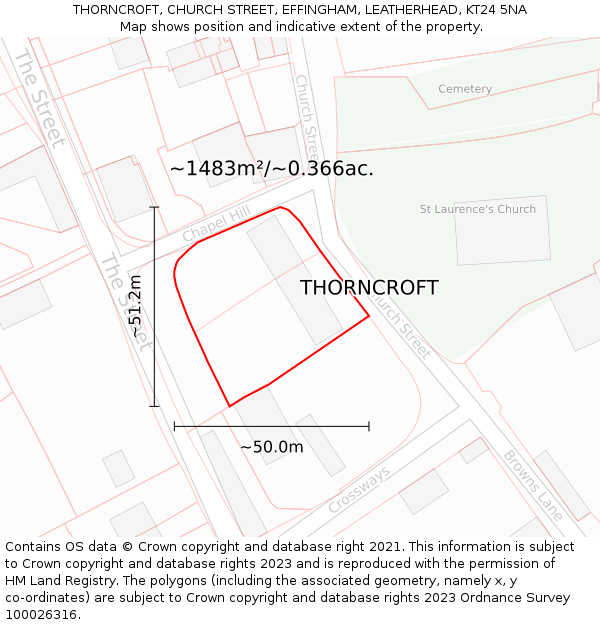 THORNCROFT, CHURCH STREET, EFFINGHAM, LEATHERHEAD, KT24 5NA: Plot and title map