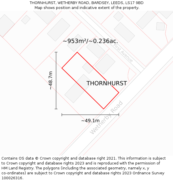 THORNHURST, WETHERBY ROAD, BARDSEY, LEEDS, LS17 9BD: Plot and title map