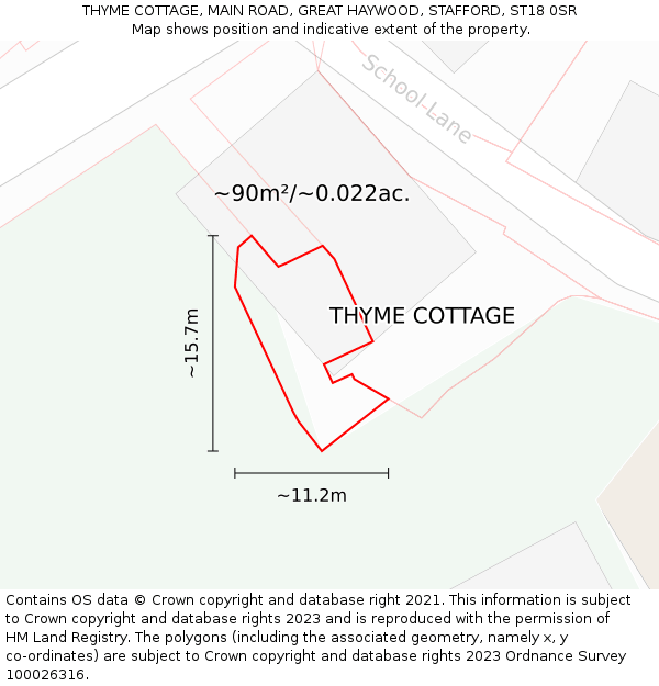 THYME COTTAGE, MAIN ROAD, GREAT HAYWOOD, STAFFORD, ST18 0SR: Plot and title map