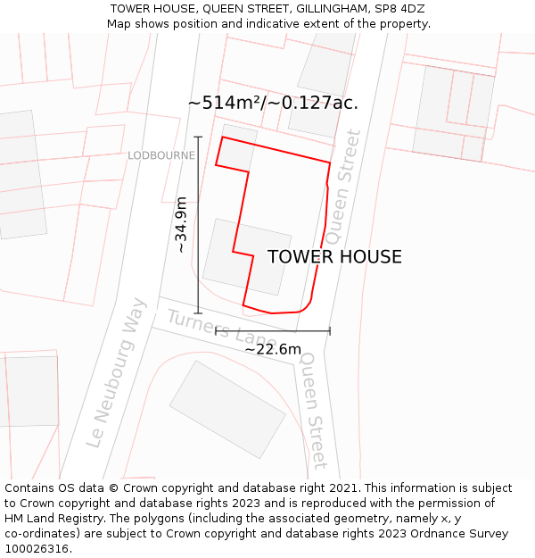 TOWER HOUSE, QUEEN STREET, GILLINGHAM, SP8 4DZ: Plot and title map