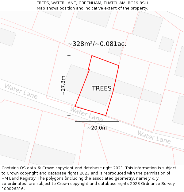 TREES, WATER LANE, GREENHAM, THATCHAM, RG19 8SH: Plot and title map