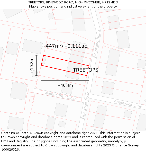 TREETOPS, PINEWOOD ROAD, HIGH WYCOMBE, HP12 4DD: Plot and title map