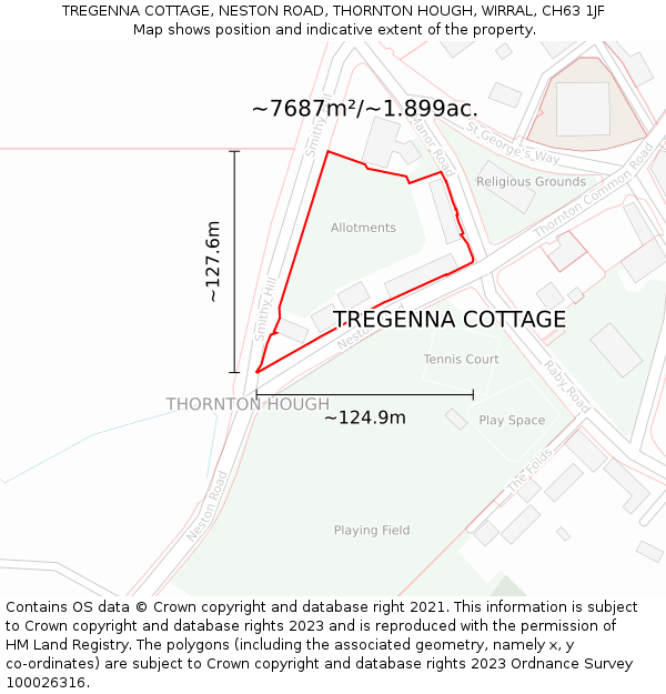 TREGENNA COTTAGE, NESTON ROAD, THORNTON HOUGH, WIRRAL, CH63 1JF: Plot and title map