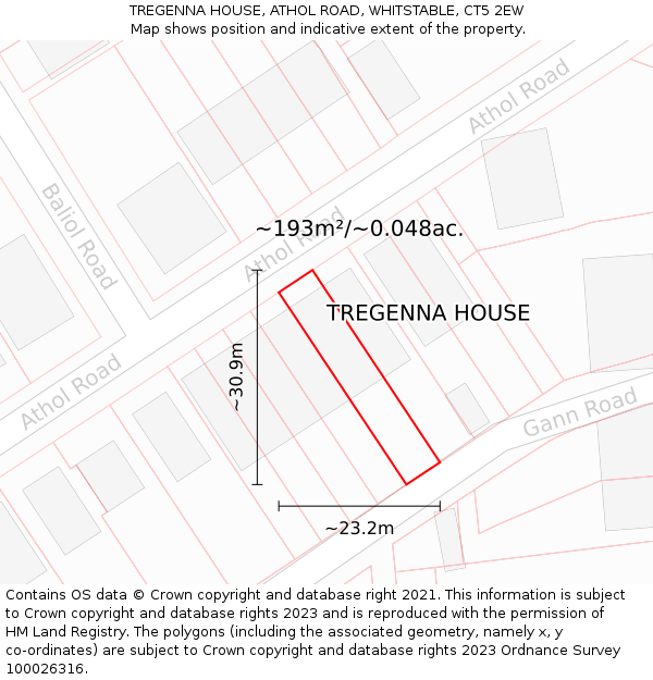 TREGENNA HOUSE, ATHOL ROAD, WHITSTABLE, CT5 2EW: Plot and title map