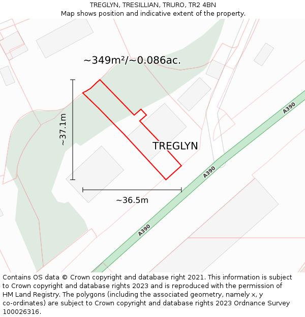 TREGLYN, TRESILLIAN, TRURO, TR2 4BN: Plot and title map