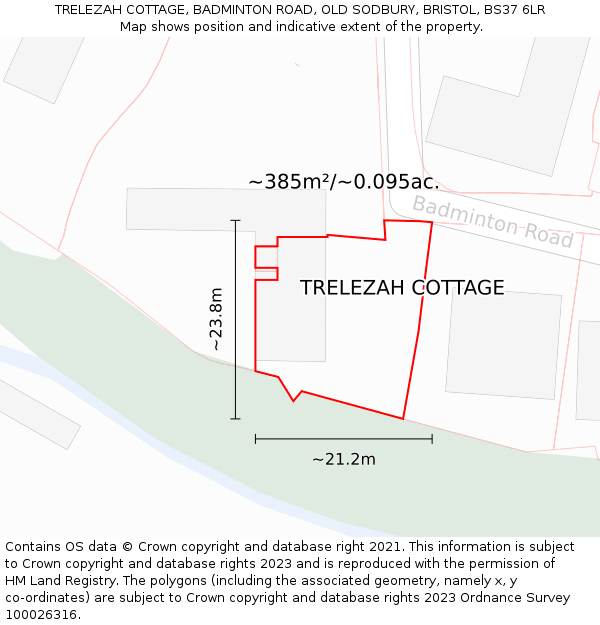 TRELEZAH COTTAGE, BADMINTON ROAD, OLD SODBURY, BRISTOL, BS37 6LR: Plot and title map