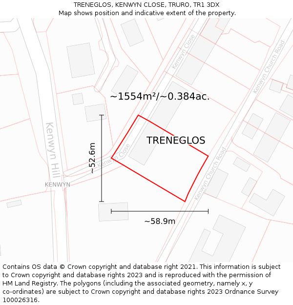 TRENEGLOS, KENWYN CLOSE, TRURO, TR1 3DX: Plot and title map