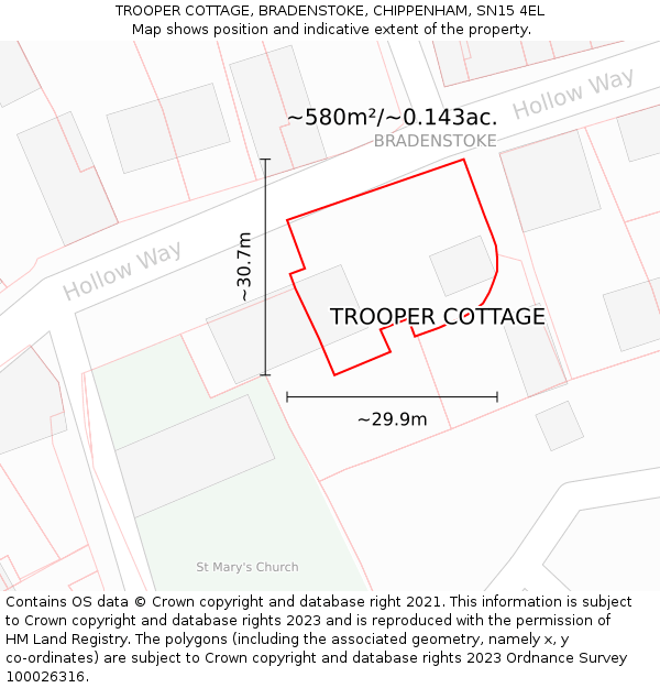 TROOPER COTTAGE, BRADENSTOKE, CHIPPENHAM, SN15 4EL: Plot and title map