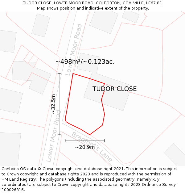 TUDOR CLOSE, LOWER MOOR ROAD, COLEORTON, COALVILLE, LE67 8FJ: Plot and title map