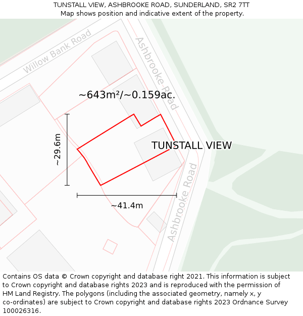 TUNSTALL VIEW, ASHBROOKE ROAD, SUNDERLAND, SR2 7TT: Plot and title map