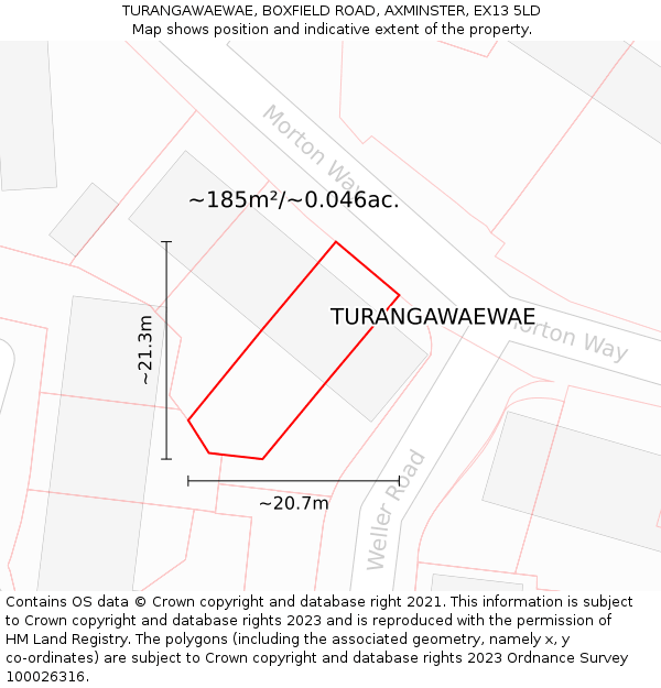 TURANGAWAEWAE, BOXFIELD ROAD, AXMINSTER, EX13 5LD: Plot and title map