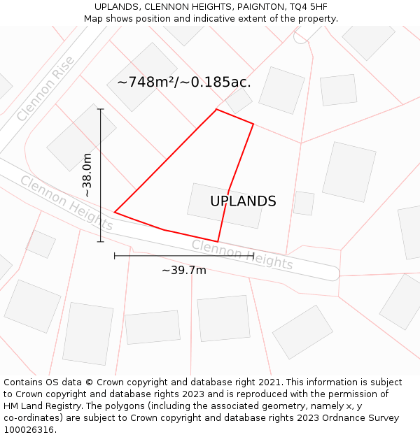 UPLANDS, CLENNON HEIGHTS, PAIGNTON, TQ4 5HF: Plot and title map