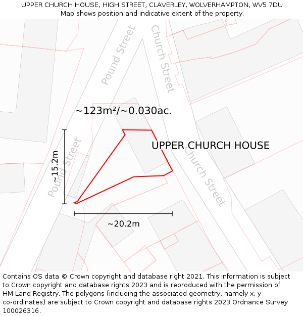 UPPER CHURCH HOUSE, HIGH STREET, CLAVERLEY, WOLVERHAMPTON, WV5 7DU: Plot and title map