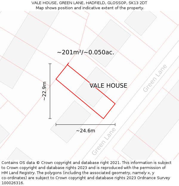 VALE HOUSE, GREEN LANE, HADFIELD, GLOSSOP, SK13 2DT: Plot and title map