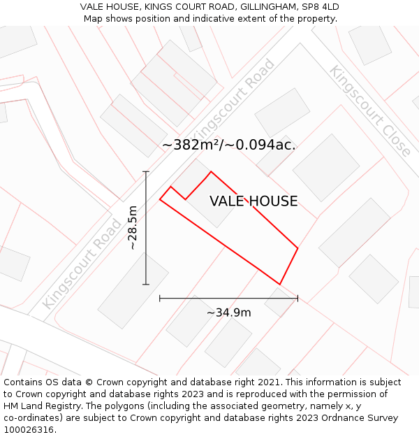 VALE HOUSE, KINGS COURT ROAD, GILLINGHAM, SP8 4LD: Plot and title map