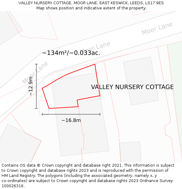 VALLEY NURSERY COTTAGE, MOOR LANE, EAST KESWICK, LEEDS, LS17 9ES: Plot and title map