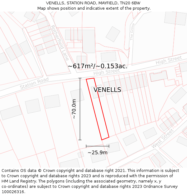 VENELLS, STATION ROAD, MAYFIELD, TN20 6BW: Plot and title map