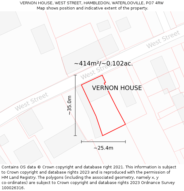 VERNON HOUSE, WEST STREET, HAMBLEDON, WATERLOOVILLE, PO7 4RW: Plot and title map