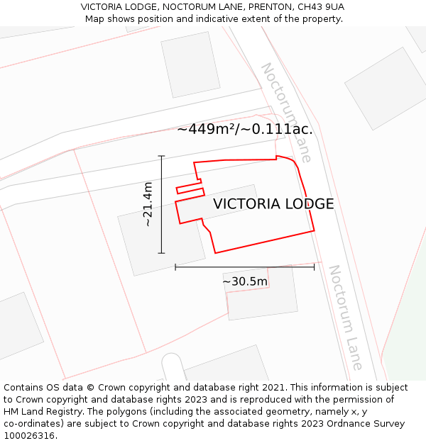 VICTORIA LODGE, NOCTORUM LANE, PRENTON, CH43 9UA: Plot and title map