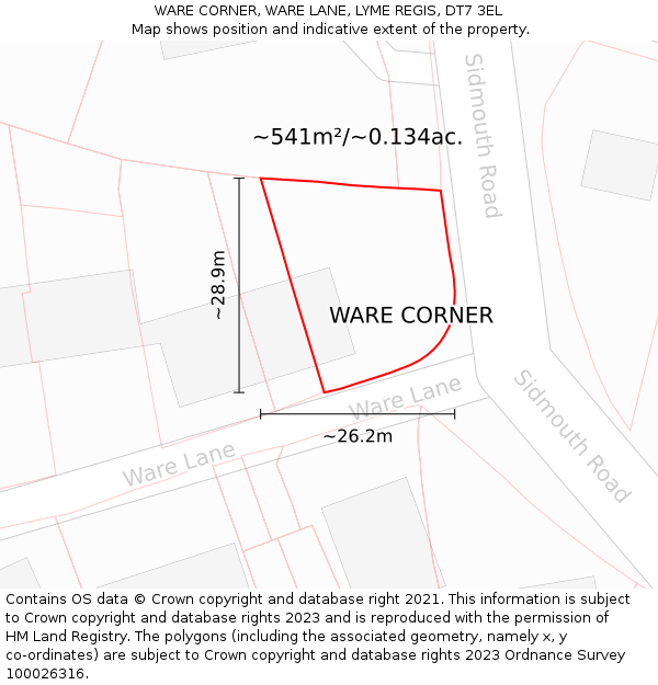 WARE CORNER, WARE LANE, LYME REGIS, DT7 3EL: Plot and title map