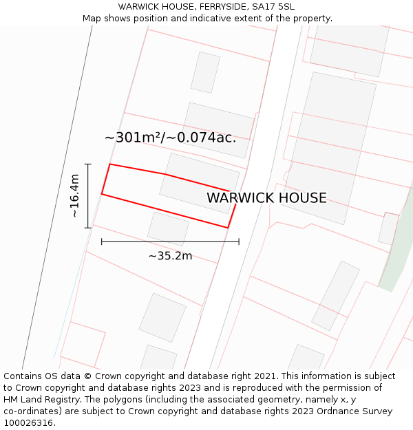 WARWICK HOUSE, FERRYSIDE, SA17 5SL: Plot and title map