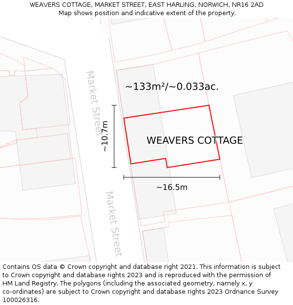 WEAVERS COTTAGE, MARKET STREET, EAST HARLING, NORWICH, NR16 2AD: Plot and title map