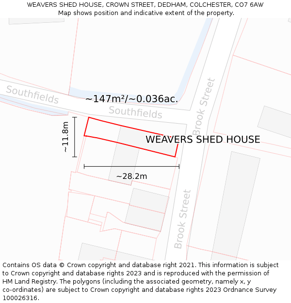 WEAVERS SHED HOUSE, CROWN STREET, DEDHAM, COLCHESTER, CO7 6AW: Plot and title map