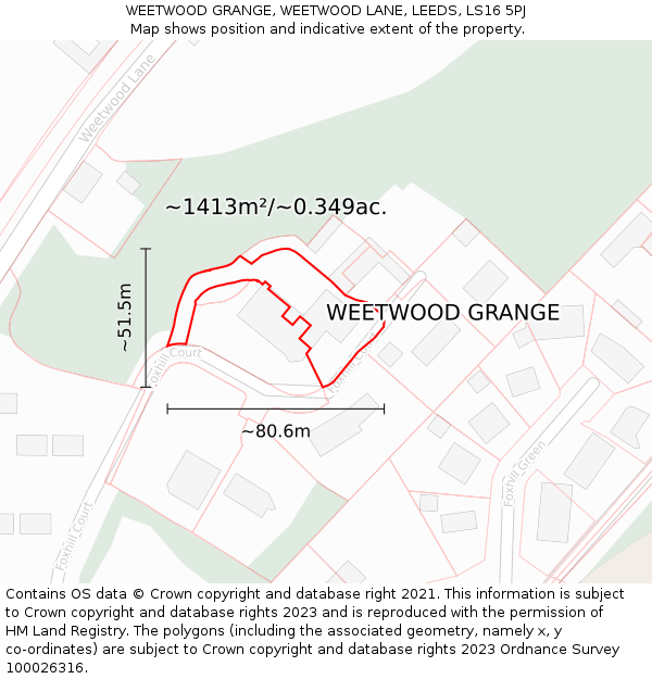 WEETWOOD GRANGE, WEETWOOD LANE, LEEDS, LS16 5PJ: Plot and title map