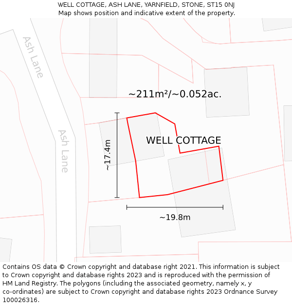 WELL COTTAGE, ASH LANE, YARNFIELD, STONE, ST15 0NJ: Plot and title map