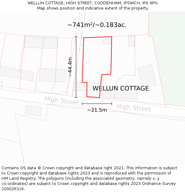 WELLUN COTTAGE, HIGH STREET, CODDENHAM, IPSWICH, IP6 9PN: Plot and title map
