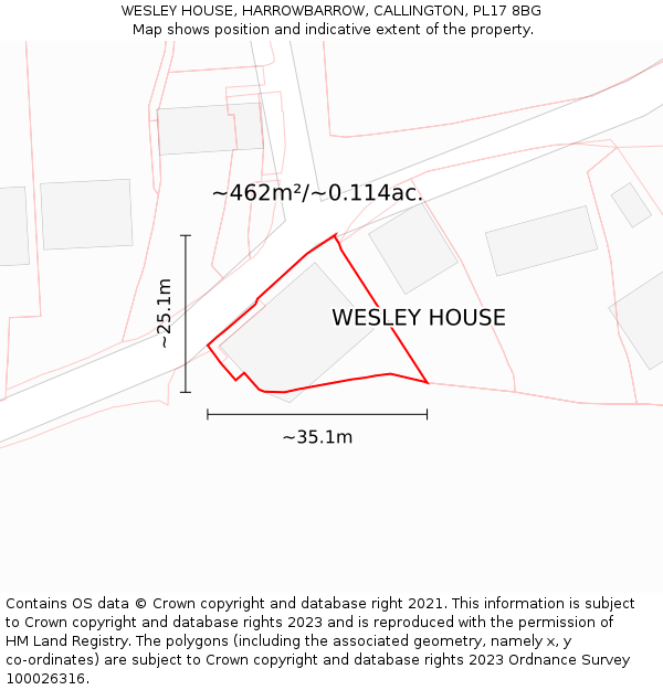 WESLEY HOUSE, HARROWBARROW, CALLINGTON, PL17 8BG: Plot and title map