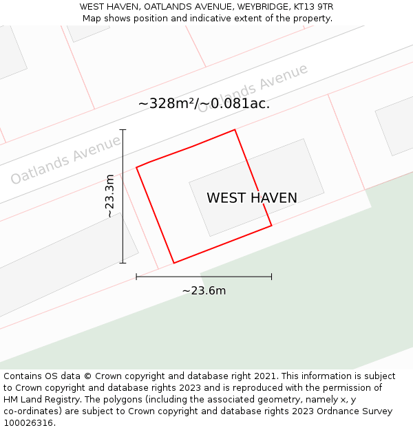 WEST HAVEN, OATLANDS AVENUE, WEYBRIDGE, KT13 9TR: Plot and title map