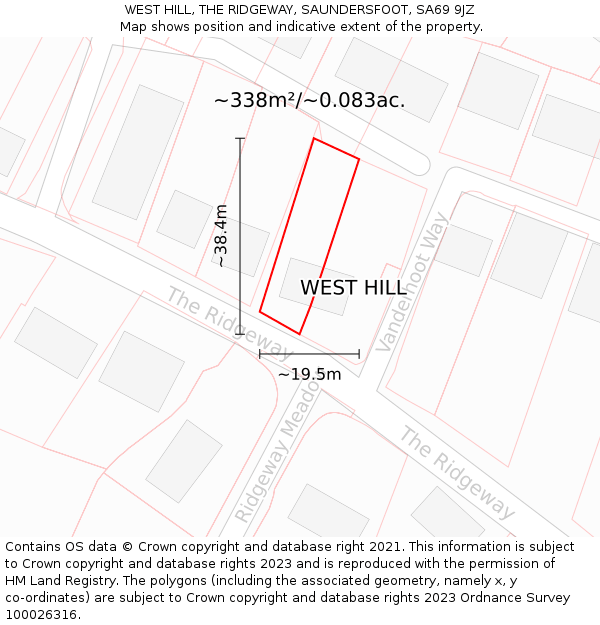 WEST HILL, THE RIDGEWAY, SAUNDERSFOOT, SA69 9JZ: Plot and title map