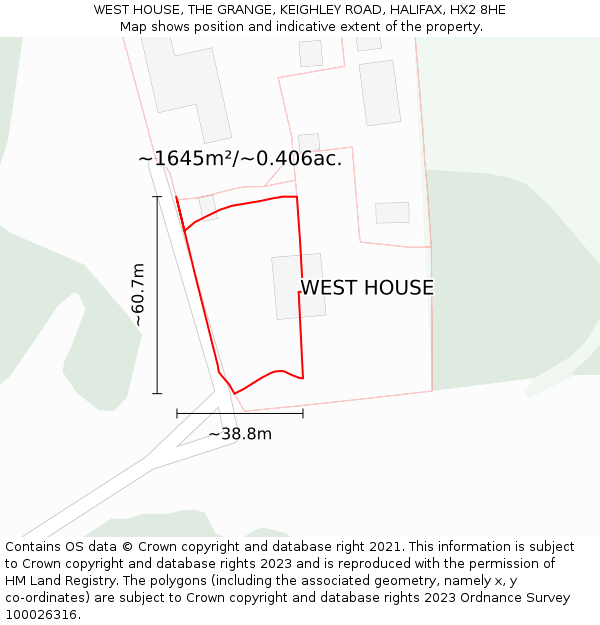 WEST HOUSE, THE GRANGE, KEIGHLEY ROAD, HALIFAX, HX2 8HE: Plot and title map