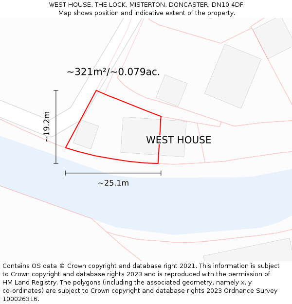 WEST HOUSE, THE LOCK, MISTERTON, DONCASTER, DN10 4DF: Plot and title map