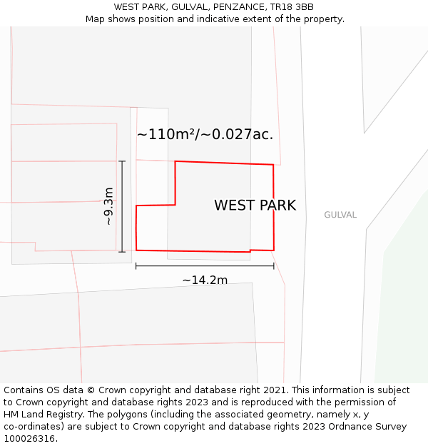 WEST PARK, GULVAL, PENZANCE, TR18 3BB: Plot and title map