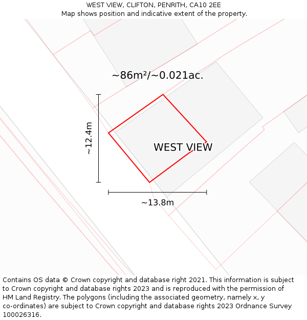 WEST VIEW, CLIFTON, PENRITH, CA10 2EE: Plot and title map