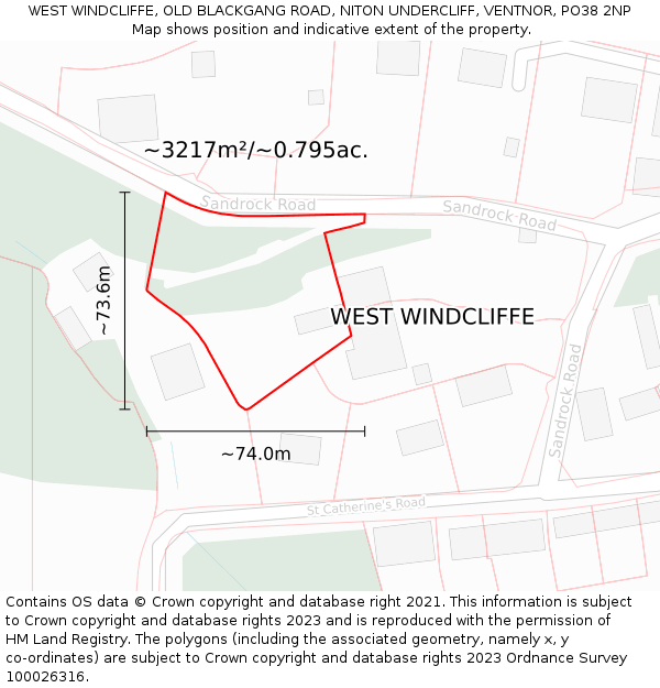 WEST WINDCLIFFE, OLD BLACKGANG ROAD, NITON UNDERCLIFF, VENTNOR, PO38 2NP: Plot and title map