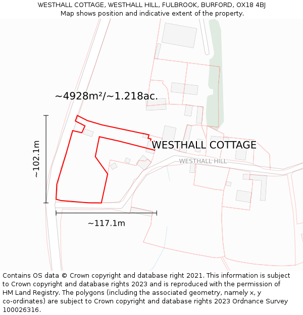 WESTHALL COTTAGE, WESTHALL HILL, FULBROOK, BURFORD, OX18 4BJ: Plot and title map