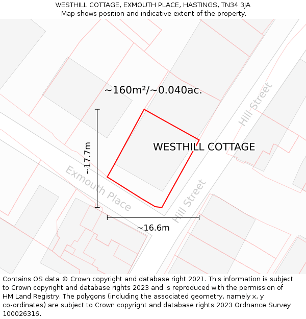 WESTHILL COTTAGE, EXMOUTH PLACE, HASTINGS, TN34 3JA: Plot and title map