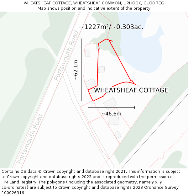 WHEATSHEAF COTTAGE, WHEATSHEAF COMMON, LIPHOOK, GU30 7EG: Plot and title map