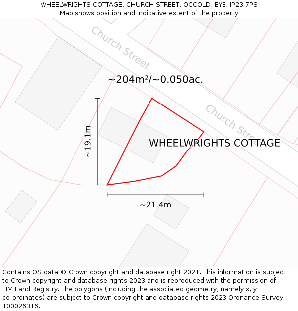 WHEELWRIGHTS COTTAGE, CHURCH STREET, OCCOLD, EYE, IP23 7PS: Plot and title map