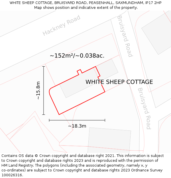 WHITE SHEEP COTTAGE, BRUISYARD ROAD, PEASENHALL, SAXMUNDHAM, IP17 2HP: Plot and title map