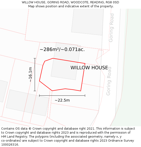 WILLOW HOUSE, GORING ROAD, WOODCOTE, READING, RG8 0SD: Plot and title map