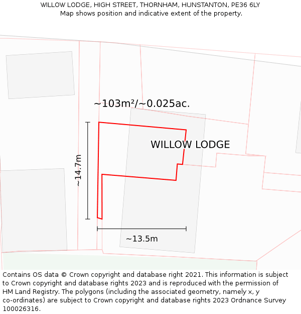 WILLOW LODGE, HIGH STREET, THORNHAM, HUNSTANTON, PE36 6LY: Plot and title map